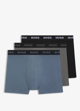HUGO Heren Boxershort met logoband in 3-pack in de kleur Donkerblauw