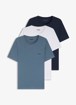 HUGO Heren Set van drie katoenen T-shirts in meerdere kleuren met logoprint in de kleur Blauwgrijs