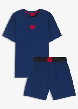 HUGO Heren Pyjamaset met logo in de kleur Donkerblauw