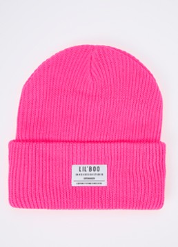 Lil' Boo Meisjes Hygge grofgebreide muts met logo in de kleur Fuchsia, maat: 4-14y
