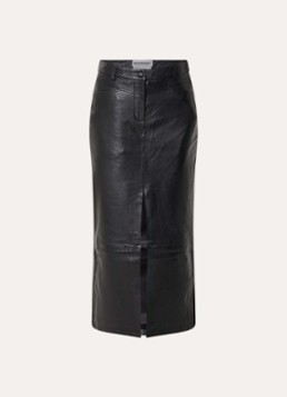 ROUGE EDIT Dames Camden midi rok van leer met split in de kleur Zwart, maat: 42
