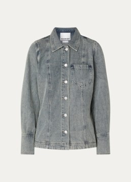 ROUGE EDIT Dames Rouvivian blouse van denim met borstzak in de kleur Blauwgrijs, maat: 36