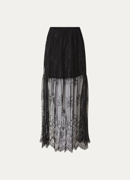 ROUGE EDIT Dames Eya semi-transparante maxi rok van kant in de kleur Zwart, maat: XS