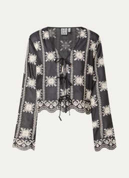 ROUGE EDIT Dames Rounala blouse met gestrikt detail en borduring in de kleur Zwart, maat: 42