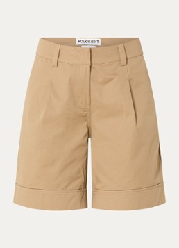 ROUGE EDIT Dames Petra high waist wide fit korte broek in de kleur Camel, maat: 34