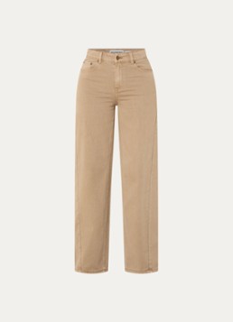 ROUGE EDIT Dames High waist straight leg jeans met gekleurde wassing in de kleur Khaki, maat: 36