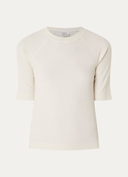 ROUGE EDIT Dames Helena Mae top met ribstructuur in de kleur Creme, maat: M