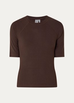 ROUGE EDIT Dames Helena Mae top met ribstructuur in de kleur Bruin, maat: XS