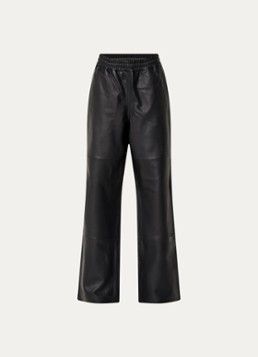 ROUGE EDIT Dames Isabel high waist wide fit broek van imitatieleer in de kleur Antraciet, maat: 38