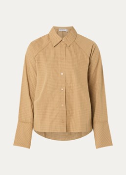 ROUGE EDIT Dames Blouse met ruitdessin en logoborduring in de kleur Camel, maat: 34