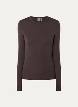 ROUGE EDIT Dames Maple longsleeve met ronde hals in de kleur Lichtbruin, maat: XS