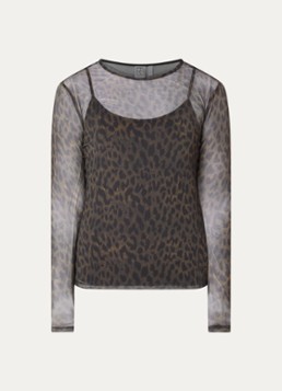 ROUGE EDIT Dames Messa semi-transparante top met panterprint in de kleur Zwart, maat: M