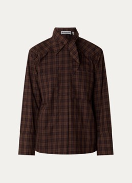 ROUGE EDIT Dames Blouse met ruitdessin en borstzakken in de kleur Donkerbruin, maat: 40