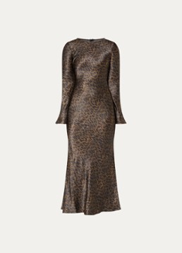 ROUGE EDIT Dames Maxi jurk met panterprint in de kleur Bruin, maat: 34
