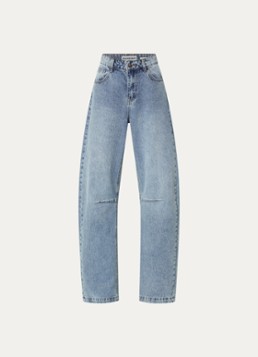 ROUGE EDIT Dames Tiana high waist straight fit jeans met lichte wassing in de kleur Indigo, maat: 38