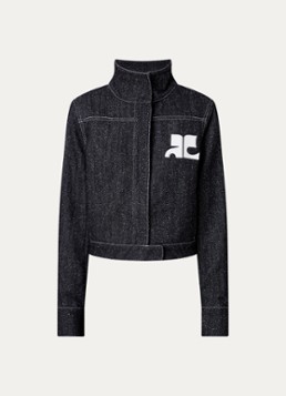 Courrèges Dames Spijkerjas met tweed-look en logoborduring in de kleur Zwart, maat: 34