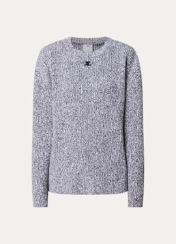 Courrèges Dames Ribgebreide trui van merino wol met gemêleerd dessin in de kleur Gebroken wit, maat: XS