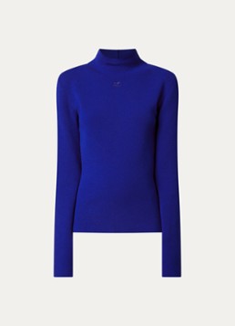 Courrèges Dames Fijngebreide trui met logoborduring en col in de kleur Kobaltblauw, maat: M