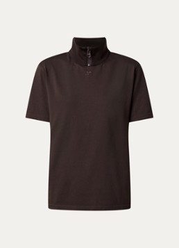 Courrèges Dames T-shirt met logoborduring en col in de kleur Chocoladebruin, maat: M