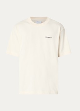 Pockies Heren Tea T-shirt met logo- en backprint in de kleur Gebroken wit, maat: XL