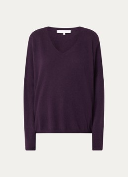 Absolut Cashmere. Dames Alicia fijngebreide pullover van kasjmier met V-hals in de kleur Aubergine, maat: M