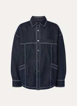 WRSTBHVR Dames Leandra oversized blouse van denim met steekzakken in de kleur Donkerblauw, maat: L