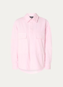 WRSTBHVR Dames Bets blouse van denim met borstzakken in de kleur Lichtroze, maat: L