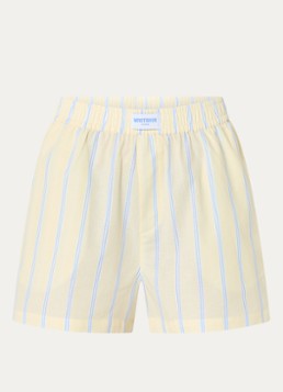 WRSTBHVR Dames Tavina high waist straight fit korte broek met streepprint in de kleur Lichtgeel, maat: XS