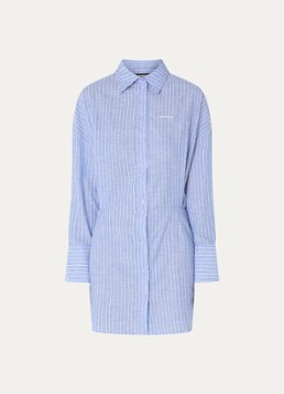 WRSTBHVR Dames Tavina mini blousejurk in linnenblend in de kleur Staalblauw, maat: S