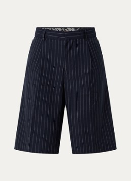 WRSTBHVR Dames Dorian high waist wide fit korte broek met krijtstreep in de kleur Donkerblauw, maat: S