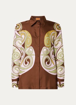 La DoubleJ Dames Boy blouse van zijde met print in de kleur Roodbruin, maat: 38
