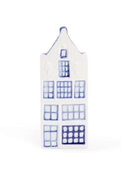 Heinen Delfts Blauw Huisje 4 Tuitgevel vaas 14 cm Blauw - Deal