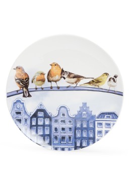 Heinen Delfts Blauw Bosvogels in de stad wandbord 26,5 cm Wit - Deal