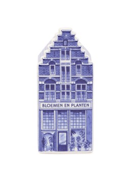Heinen Delfts Blauw Bloemen en Planten Grachtenpand ornament 14 cm Blauw - Deal