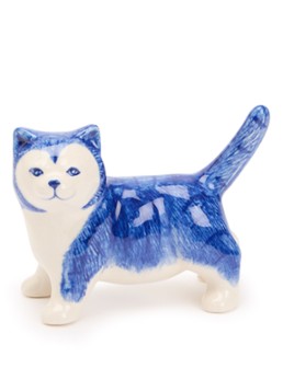 Heinen Delfts Blauw Poes ornament 9 cm Blauw - Deal