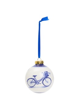 Heinen Delfts Blauw Fiets kerstbal 7 cm Blauw - Deal