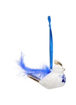 Heinen Delfts Blauw Haantje Met Veer kersthanger 5 cm Gebroken wit - Deal