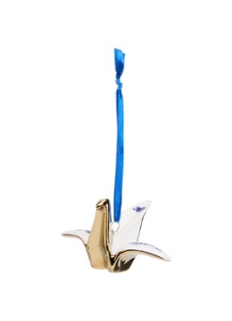 Heinen Delfts Blauw Origami Kraanvogel kersthanger 4 cm Goud - Deal