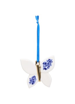 Heinen Delfts Blauw Vlinder kersthanger 6 cm Gebroken wit - Deal