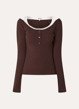 Baum und Pferdgarten Dames Clary top met ribstructuur en logoborduring in de kleur Bruin, maat: 34