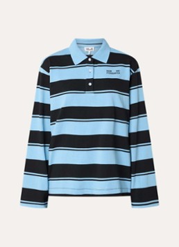 Baum und Pferdgarten Dames Jeanne longsleeve met streepprint en polokraag in de kleur Aquablauw, maat: S