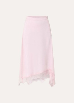 Baum und Pferdgarten Dames Sophie midi rok van satijn met asymmetrische zoom en details van kant in de kleur Lichtroze, maat: 36