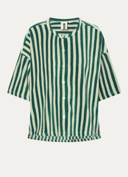 Bongusta Dames Naram oversized blouse van badstof met streepprint in de kleur Lindegroen, maat: OS