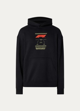 F1 Heren Turbocharged hoodie met logo- en backprint in de kleur Zwart, maat: XXL