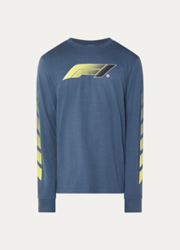 F1 Heren Victory longsleeve met logo- en backprint in de kleur Staalblauw, maat: XXL
