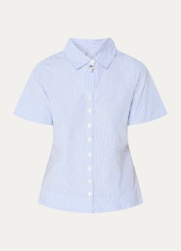 Damson Madder Dames Ebba blouse met streepprint in de kleur Blauw, maat: 34