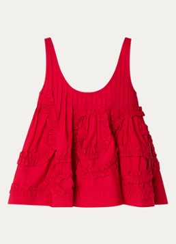 Damson Madder Dames Stella mouwloze top met ruches in de kleur Kersenrood, maat: 40