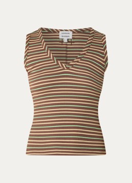 Damson Madder Dames Arlea tanktop met V-hals en streepprint in de kleur Bruin, maat: 38