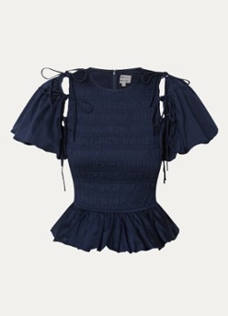 Damson Madder Dames Becca top met pofmouwen in de kleur Donkerblauw, maat: 34