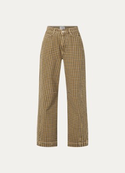 Damson Madder Dames Felix high waist wide leg jeans met gekleurde wassing en ruitdessin in de kleur Mosterd, maat: W24